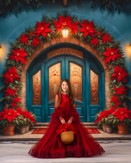 Cheerful Poinsettia Entryway - With Sweep Option