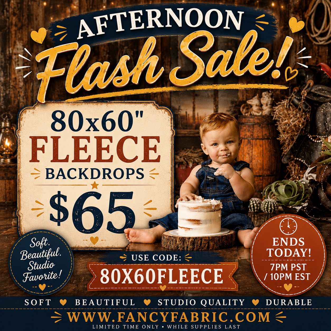 Special Sale: Fleece 80x60" Backdrops for $65 Each With Code