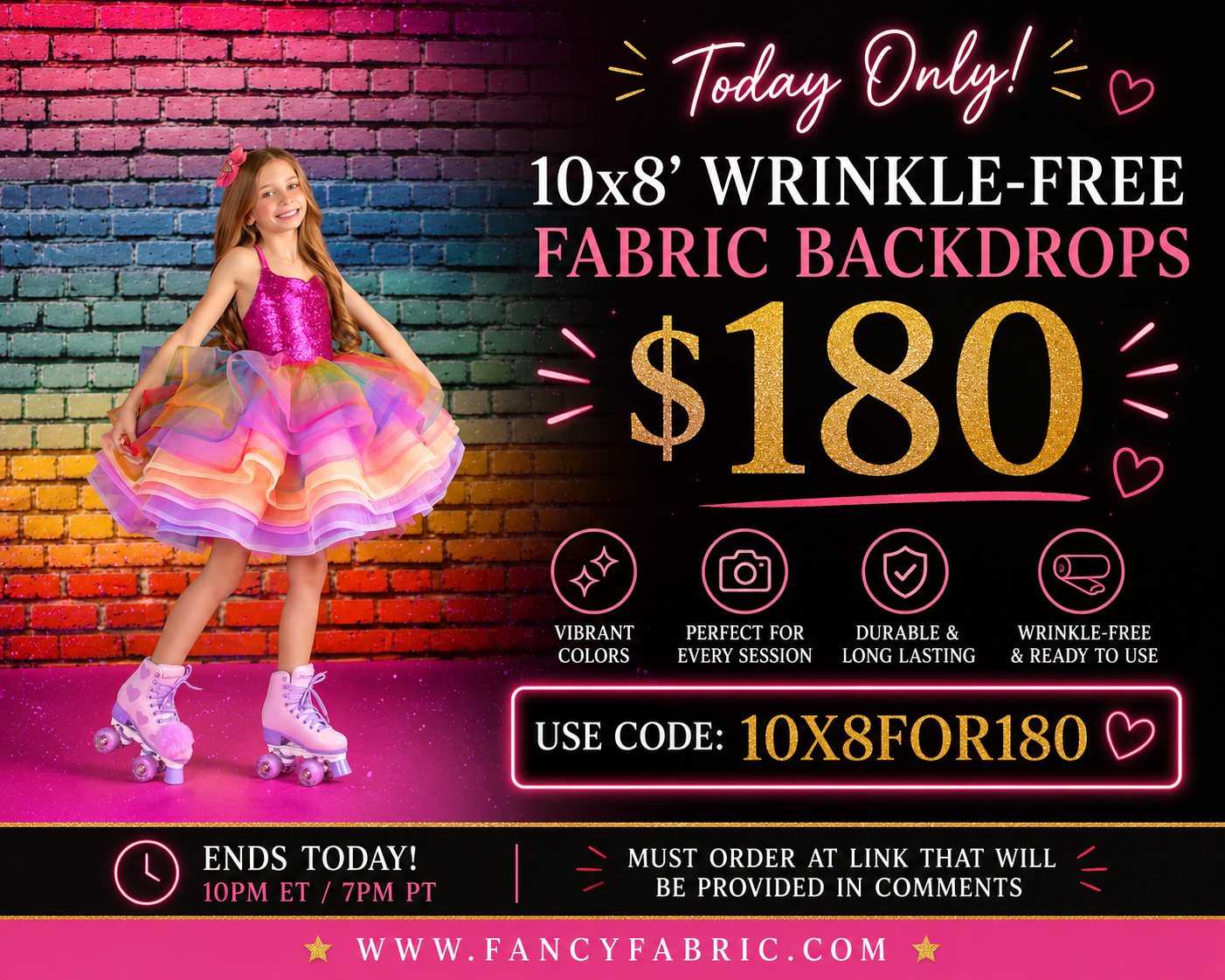 Special Sale: Wrinkle-Free Fabric 10x8' Backdrops for $180 Each With Code