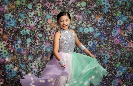 Cosmic Celebration - With Solid Beige Gray Floor Sweep Option