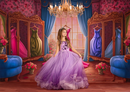 Dress Like A Princess - Pink Dress/Blue Curtains - With Sweep Option