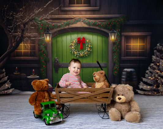 Merry Christmas Barn - Green Door - with Sweep Option