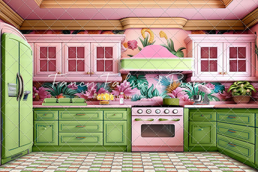 Tropical Kitchen - Lime & Pink - With Sweep Option