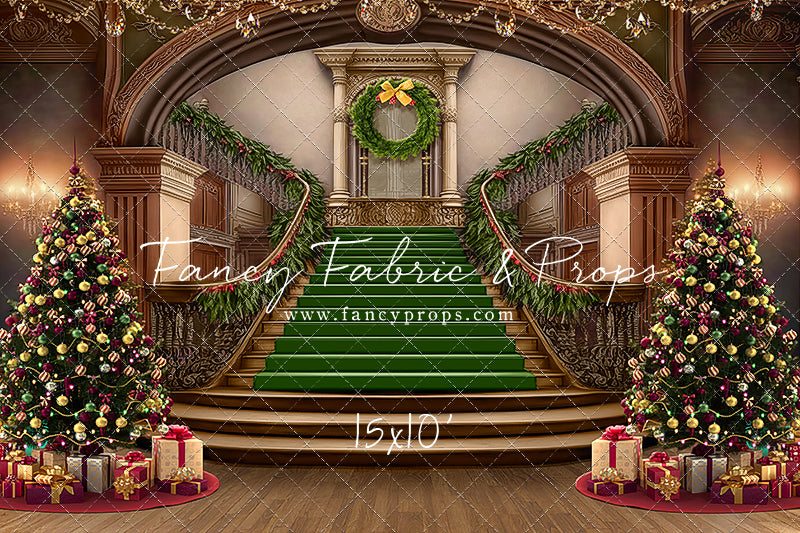 Grand Holiday Staircase - Green Stairs & Wood Floor - with Sweep Option