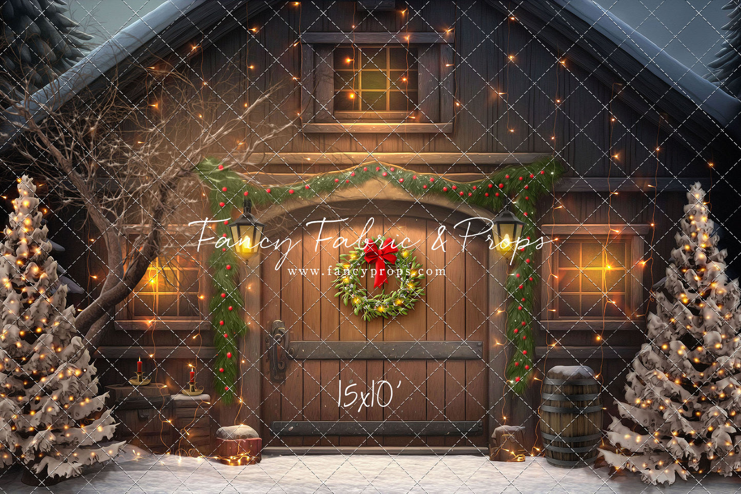 Merry Christmas Barn - Brown Door With Lights - with Sweep Option