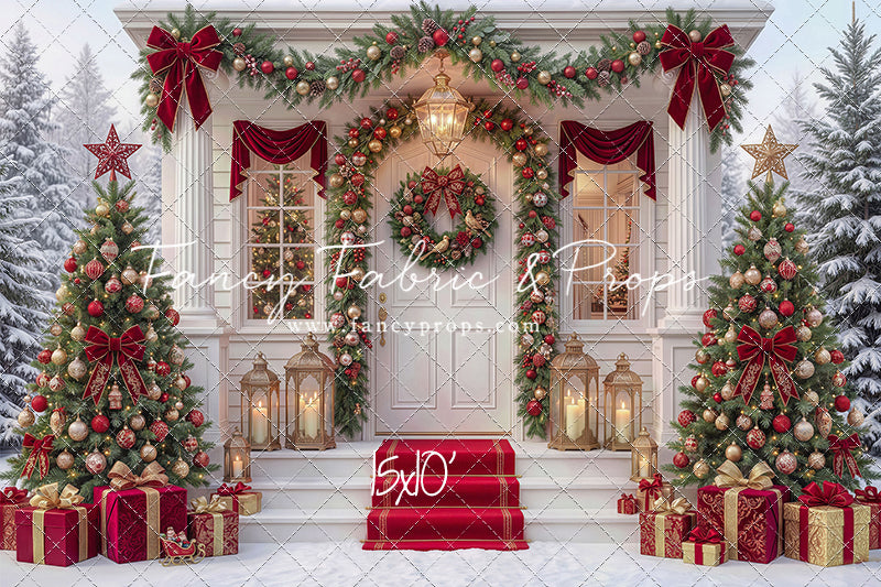 Red Ribbon Christmas Porch - With Sweep Option