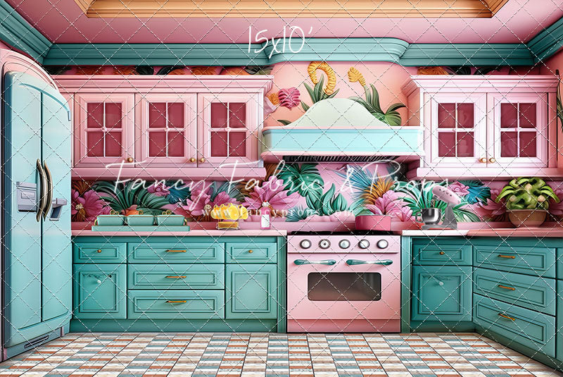 Tropical Kitchen - Blue & Pink - With Sweep Option