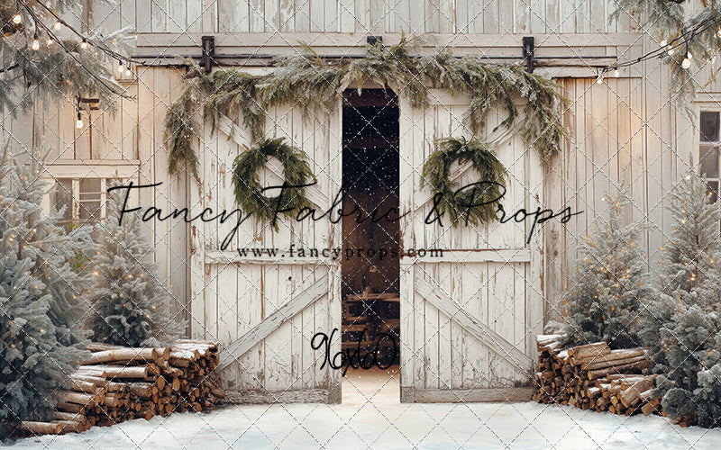 Snowy Evergreen Barn - with Sweep Option