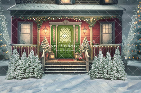 Merry Porch Greetings - Red House - with Sweep Option