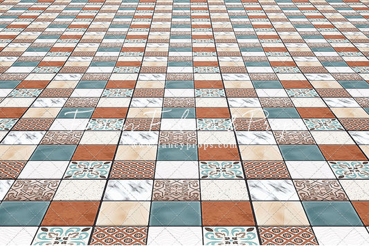 Tropical Kitchen Blue/Pink - Tile Floor - Mat Floor