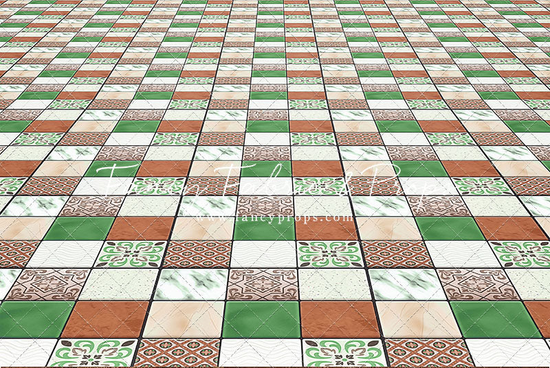 Tropical Kitchen Green/Pink - Tile Floor - Mat Floor