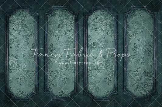Teal Floral Wainscoting Wall