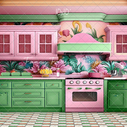 Tropical Kitchen - Green & Pink - With Sweep Option