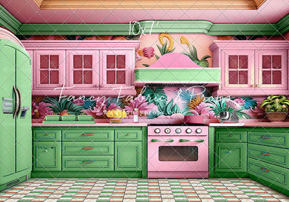 Tropical Kitchen - Green & Pink - With Sweep Option