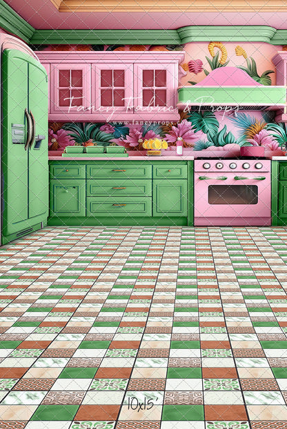 Tropical Kitchen - Green & Pink - With Sweep Option