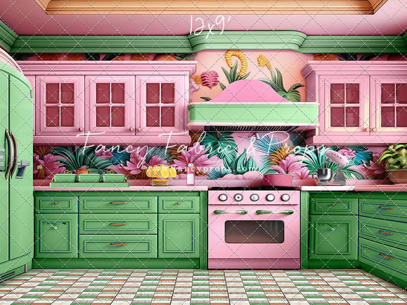 Tropical Kitchen - Green & Pink - With Sweep Option