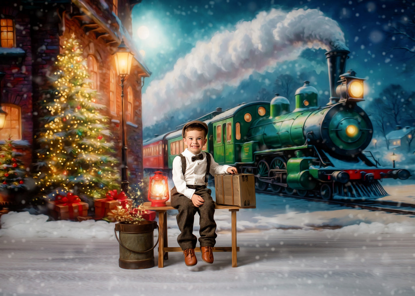 Festive Locomotive - Train on Right Option - With Sweep Option