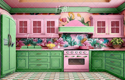 Tropical Kitchen - Green & Pink - With Sweep Option