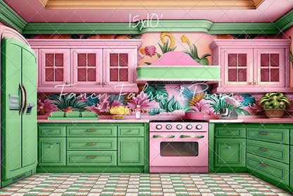 Tropical Kitchen - Green & Pink - With Sweep Option