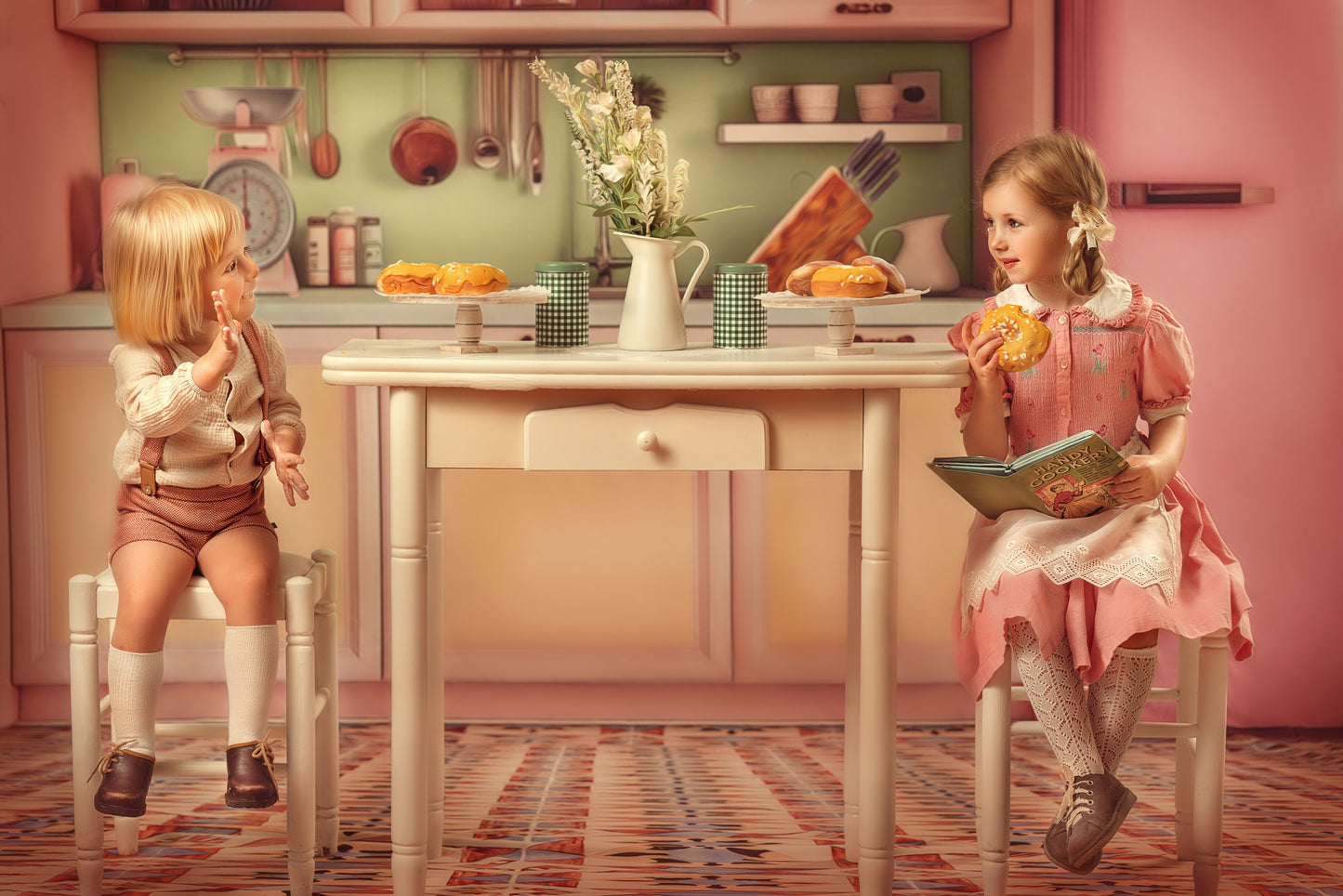 Midge's Kitchenette - Tile Floor Option - With Pink Fridge Sweep Option