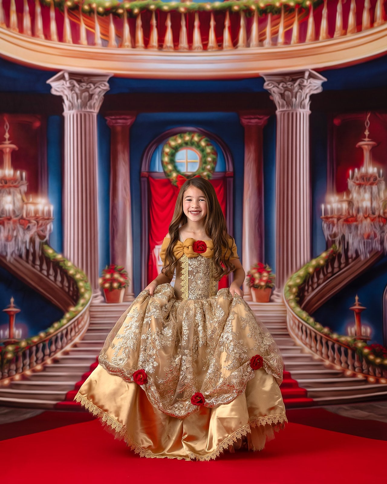 Belle's Royal Staircase -With Lights- Red Carpet - With Sweep Option