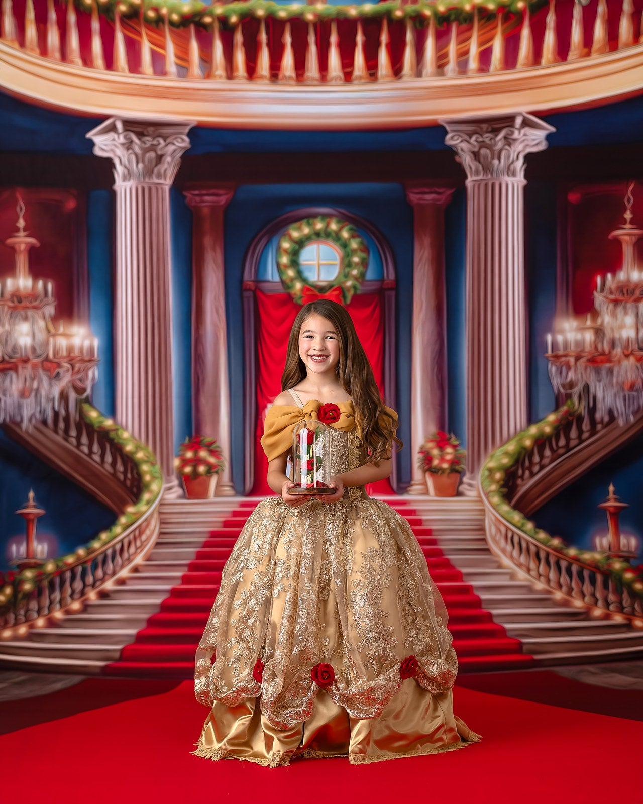 Belle's Royal Staircase -With Lights- Red Carpet - With Sweep Option