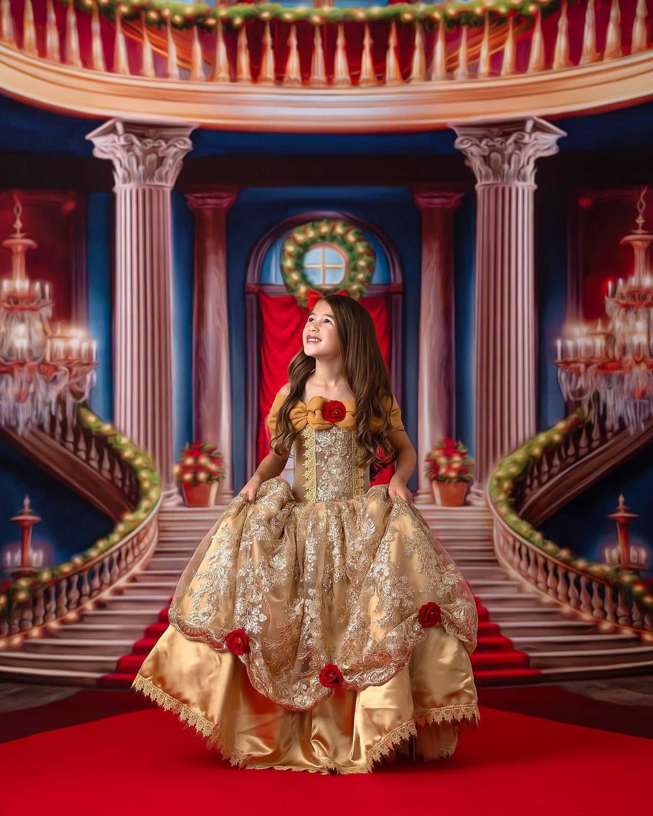 Belle's Royal Staircase -With Lights- Red Carpet - With Sweep Option