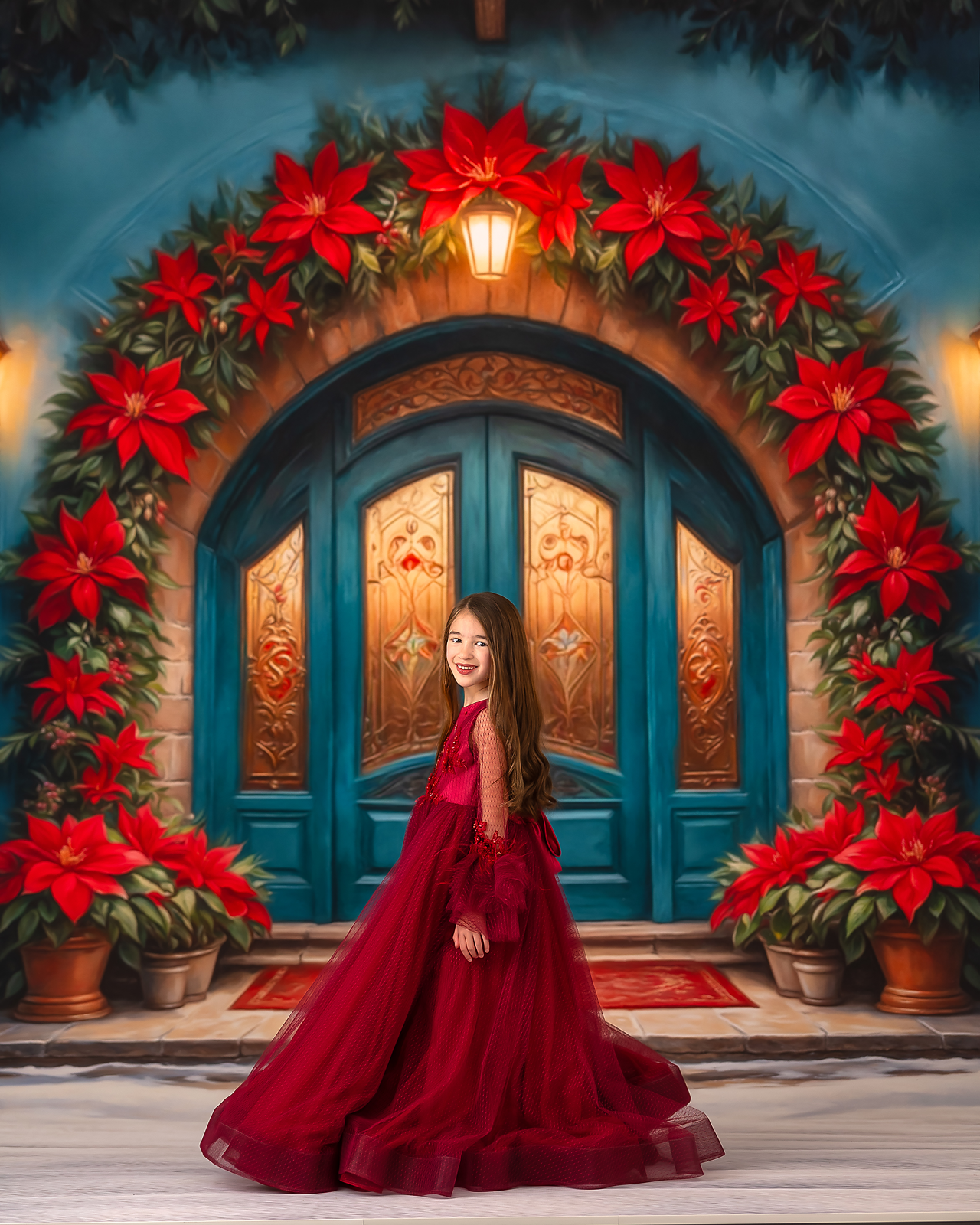 Cheerful Poinsettia Entryway - With Sweep Option