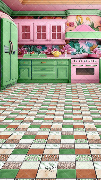 Tropical Kitchen - Green & Pink - With Sweep Option