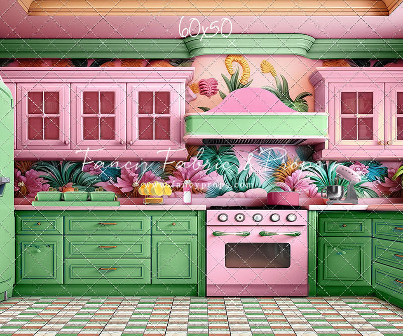 Tropical Kitchen - Green & Pink - With Sweep Option