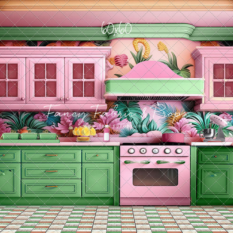 Tropical Kitchen - Green & Pink - With Sweep Option