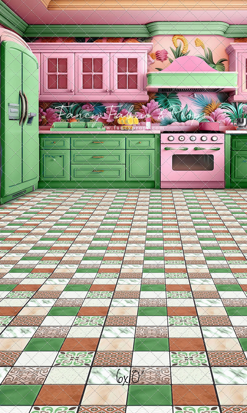 Tropical Kitchen - Green & Pink - With Sweep Option