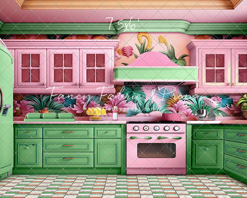 Tropical Kitchen - Green & Pink - With Sweep Option