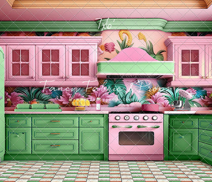 Tropical Kitchen - Green & Pink - With Sweep Option