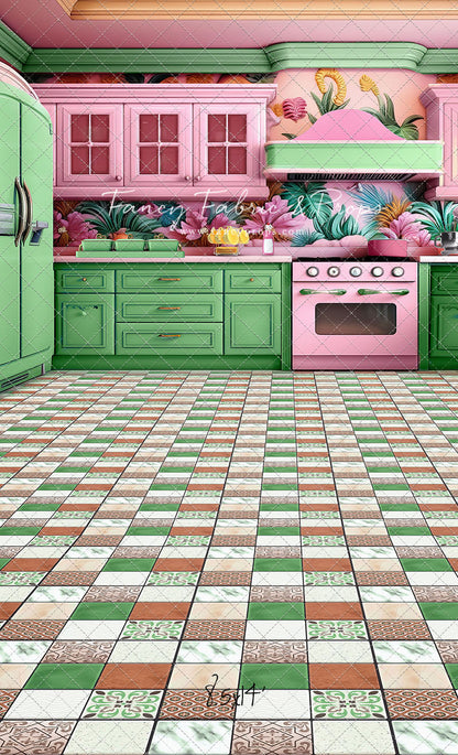 Tropical Kitchen - Green & Pink - With Sweep Option
