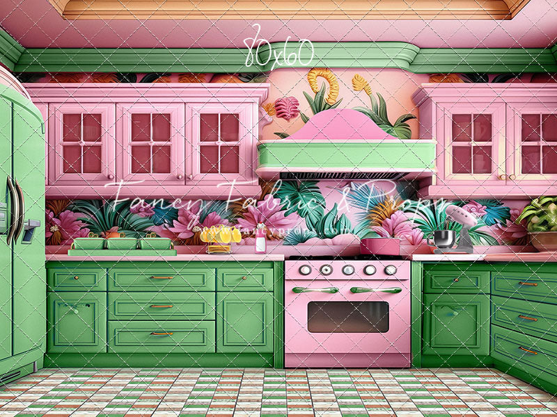 Tropical Kitchen - Green & Pink - With Sweep Option