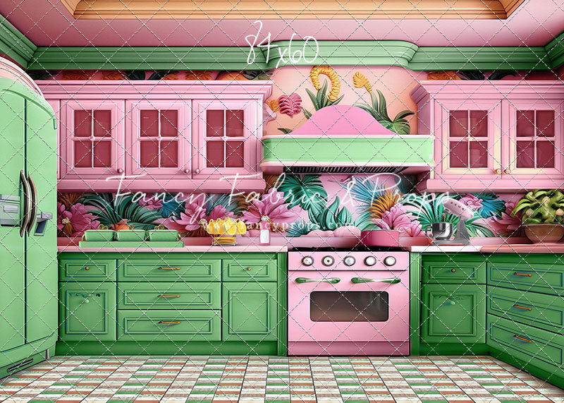 Tropical Kitchen - Green & Pink - With Sweep Option