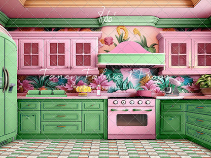 Tropical Kitchen - Green & Pink - With Sweep Option