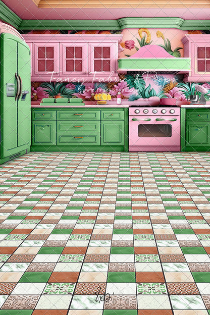 Tropical Kitchen - Green & Pink - With Sweep Option