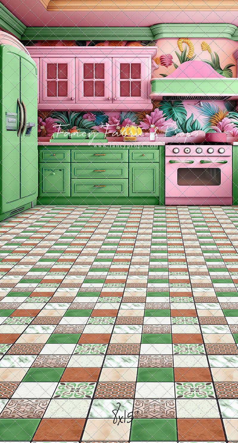 Tropical Kitchen - Green & Pink - With Sweep Option