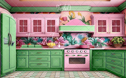 Tropical Kitchen - Green & Pink - With Sweep Option