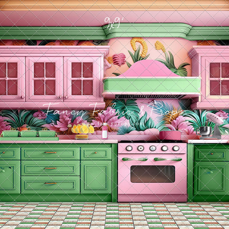 Tropical Kitchen - Green & Pink - With Sweep Option