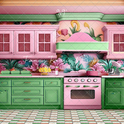 Tropical Kitchen - Green & Pink - With Sweep Option