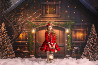 Merry Christmas Barn - Brown Door With Lights - with Sweep Option