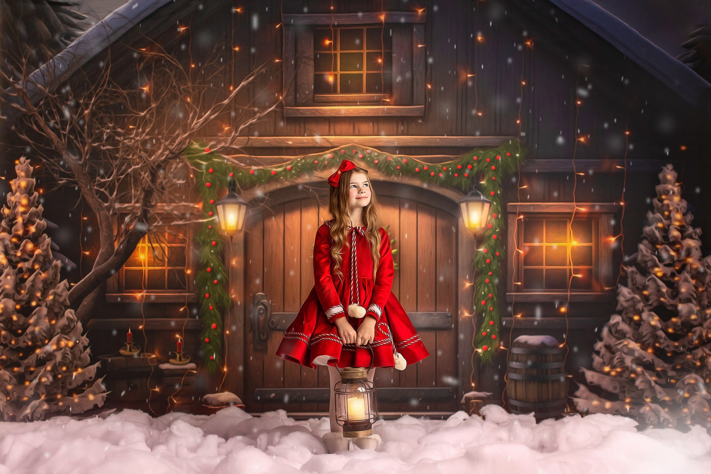 Merry Christmas Barn - Brown Door With Lights - with Sweep Option