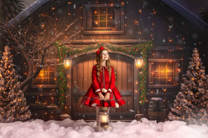 Merry Christmas Barn - Brown Door With Lights - with Sweep Option