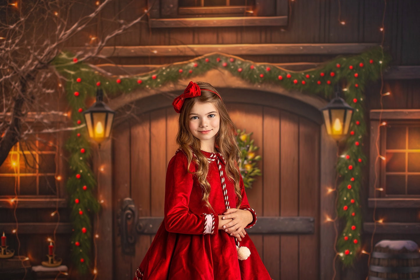 Merry Christmas Barn - Brown Door With Lights - with Sweep Option