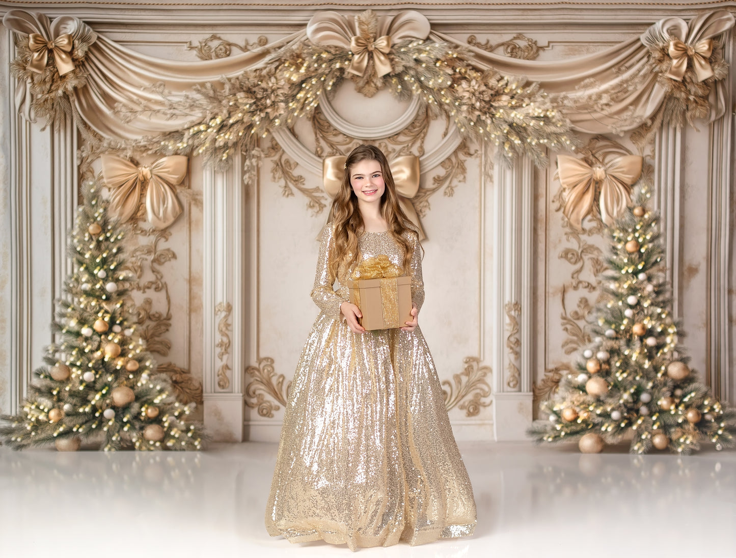 Fancy Gold Bow Wall - with Sweep Option