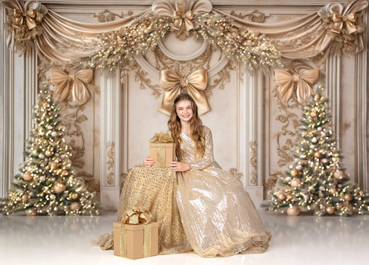 RTS Fancy Gold Bow Wall - 10x8' Value Luxe Fabric - Banding - 60% Off