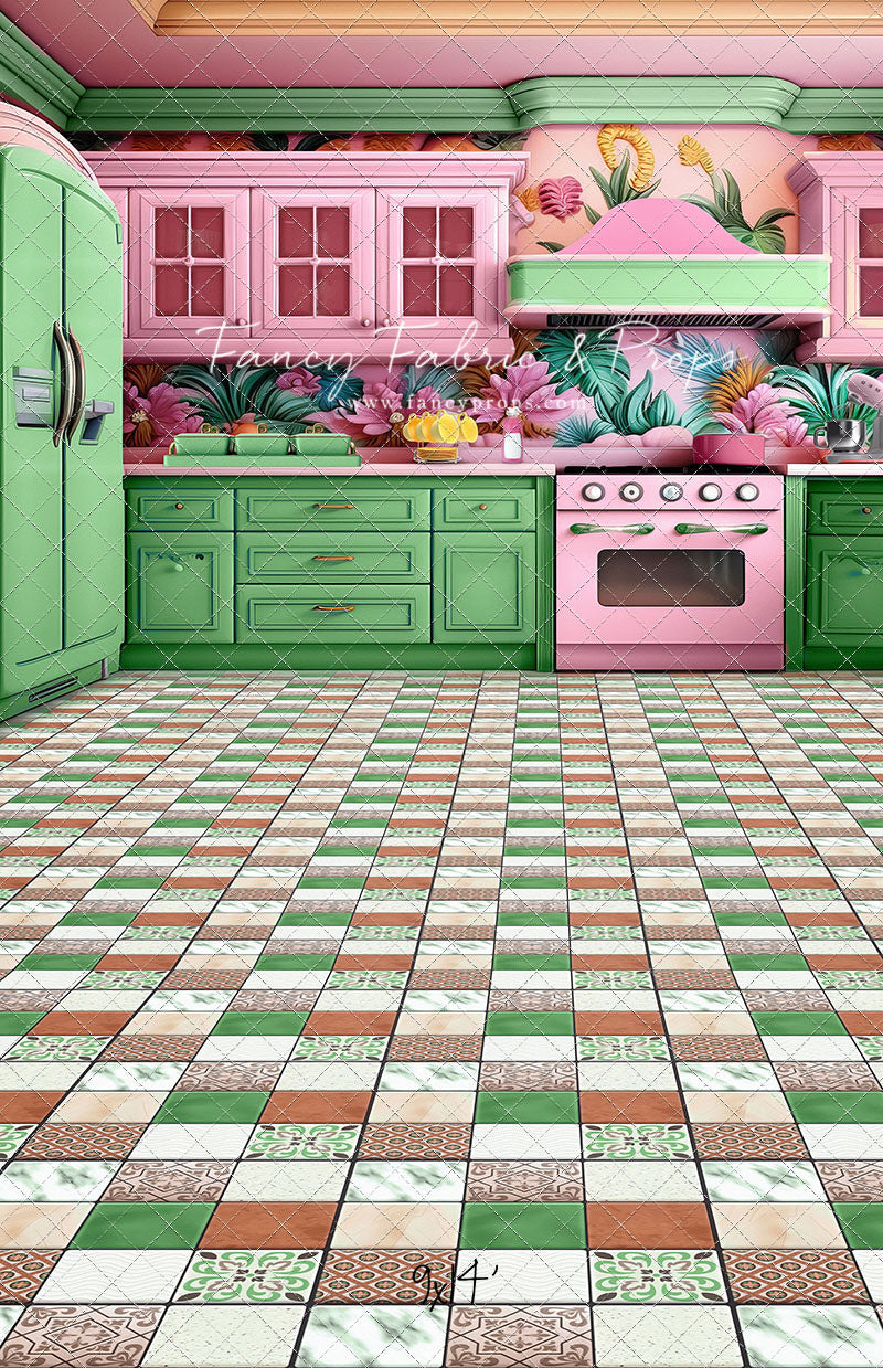 Tropical Kitchen - Green & Pink - With Sweep Option